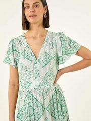 Roman Green Lace Detail V-Neck Midi Dress - Image 4 of 5