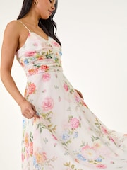 Roman White Petite Floral Ruched Midi Dress - Image 1 of 5
