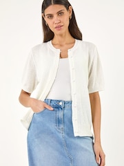 Roman White Light Weight Button Knit Cardigan - Image 1 of 5