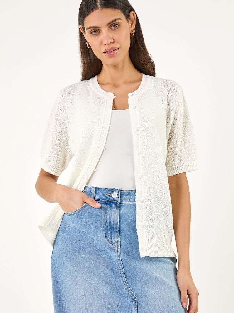 Roman White Light Weight Button Knit Cardigan - Image 1 of 5