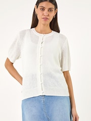 Roman White Light Weight Button Knit Cardigan - Image 4 of 5