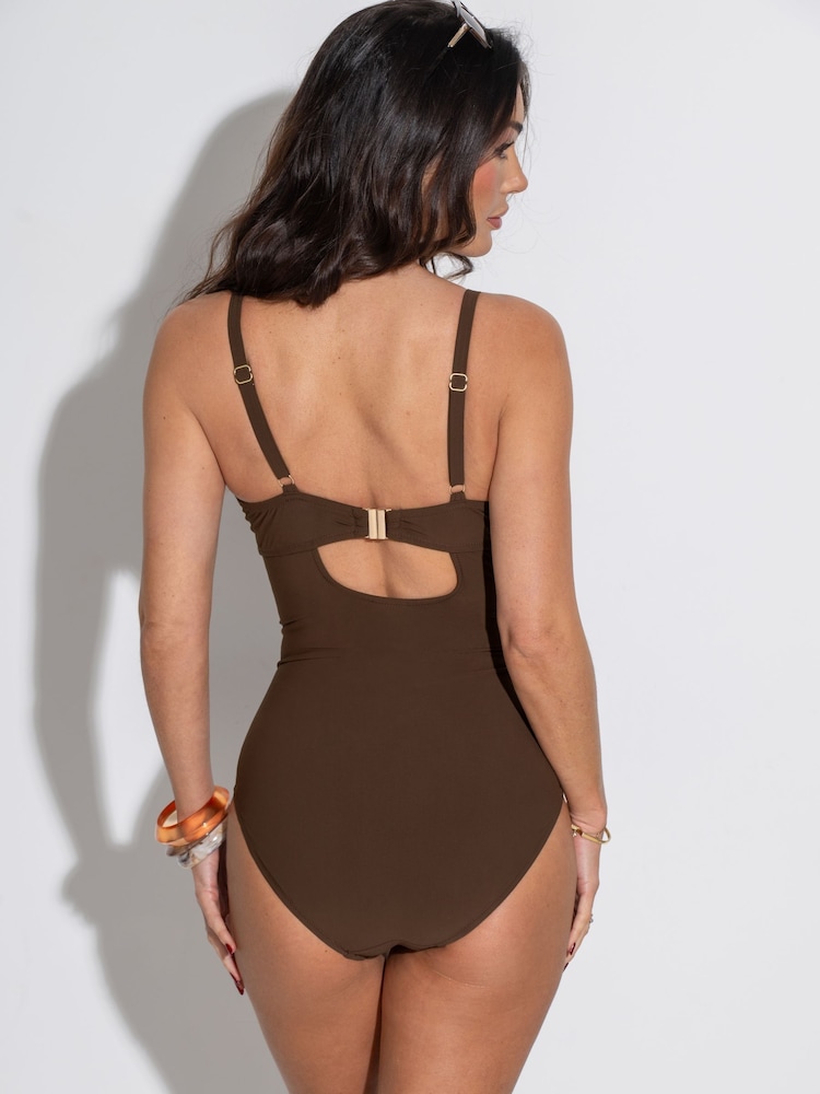 Pour Moi Brown Tulum Luxe Matte Padded Underwired Swimsuit - Image 2 of 5 Pour Moi Brown Tulum Luxe Matte Padded Underwired Swimsuit - Image 2 of 5