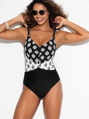 Pour Moi Black Brighton V-Neck Tummy Control Swimsuit - Image 1 of 4