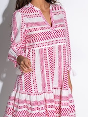 Pour Moi White/Pink Claire Linen Blend Beach Kaftan Dress - Image 2 of 4