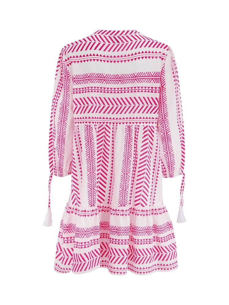 Pour Moi White/Pink Claire Linen Blend Beach Kaftan Dress - Image 4 of 4 Pour Moi White/Pink Claire Linen Blend Beach Kaftan Dress - Image 4 of 4