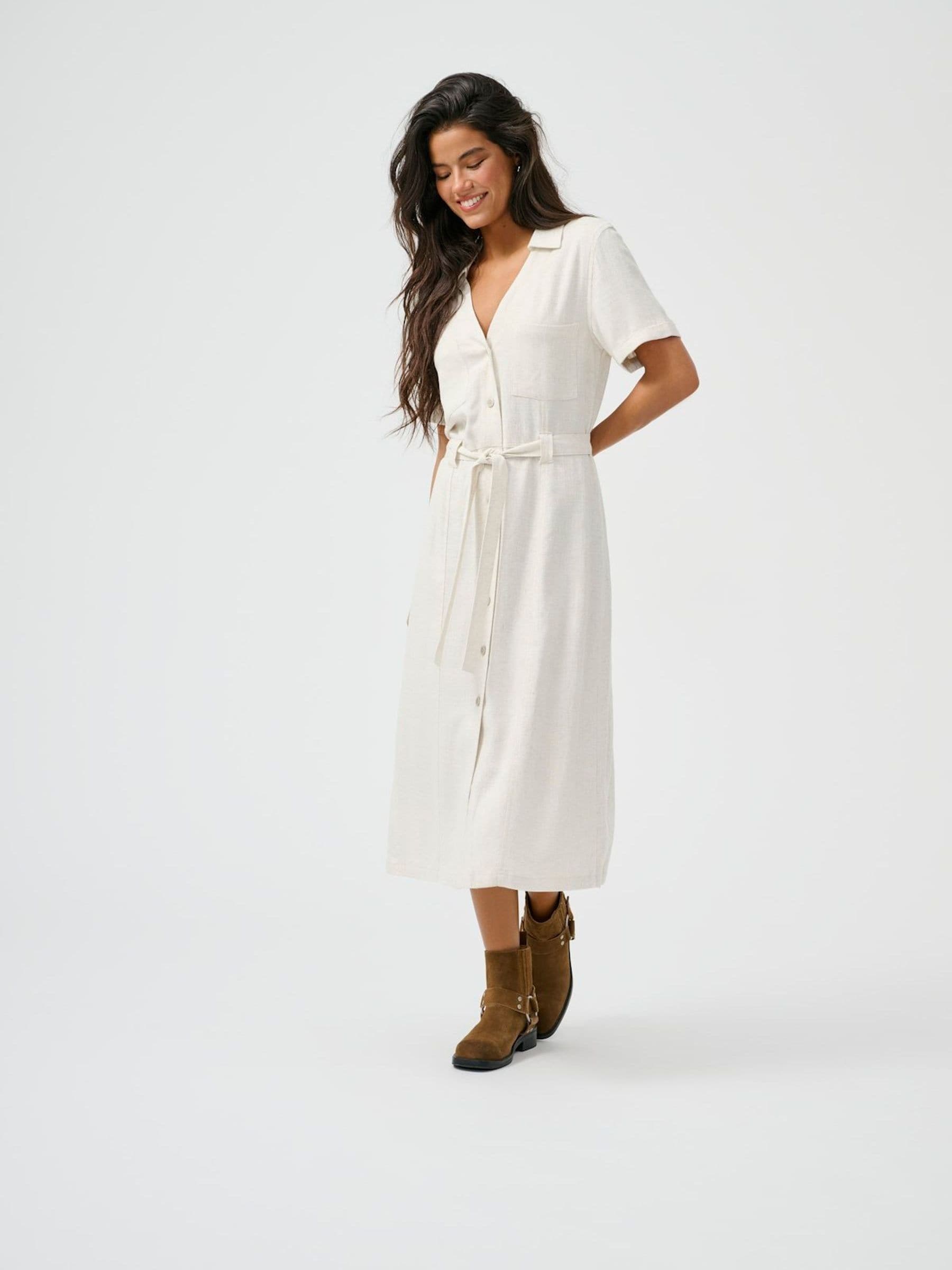 Only , Shirt Dresses, Female, Beige, Xs, Linen Shirt Dress In Moonbeam Beige - Image 4