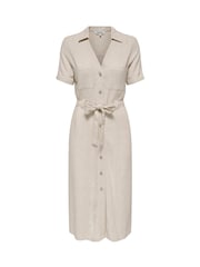 ONLY Cream Short Sleeve Button Through Midi Shirt Dress with Linen - Image 5 of 6