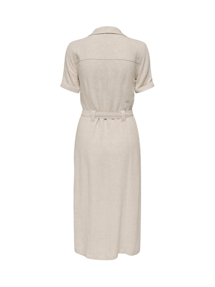 ONLY Short Sleeve Button Through Midi Shirt Dress with Linen - Imagen 7 de 7