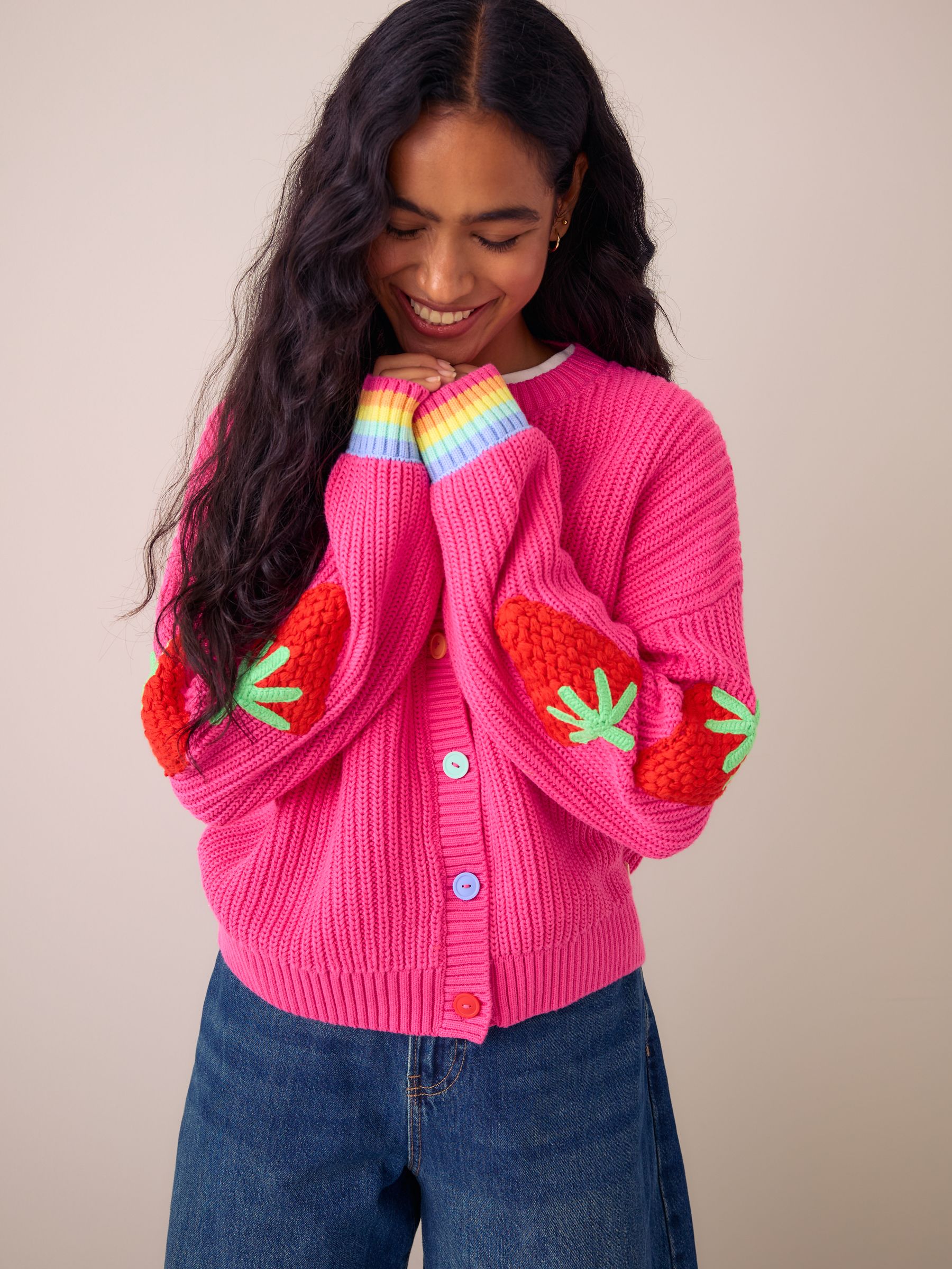 Buy Little Bird Pink Raspberry Crochet Crew Neck Cardigan from Next Ireland