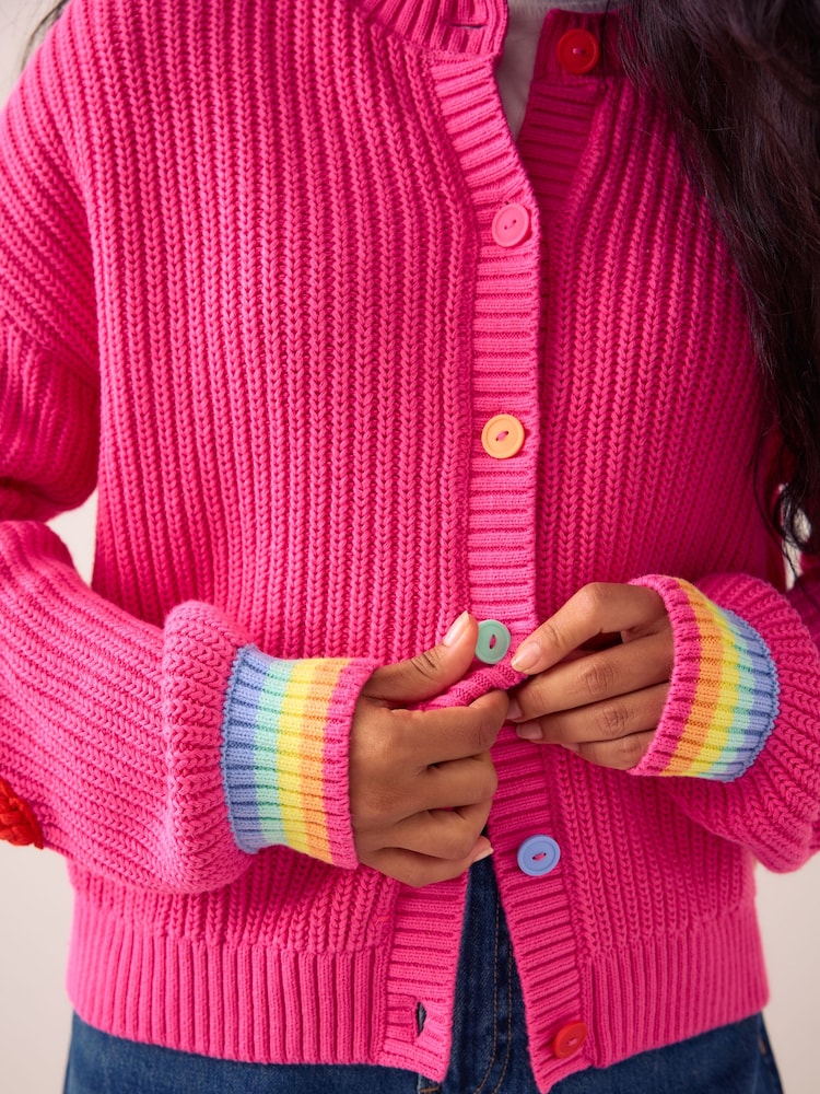 Buy Little Bird Pink Raspberry Crochet Crew Neck Cardigan from Next Ireland