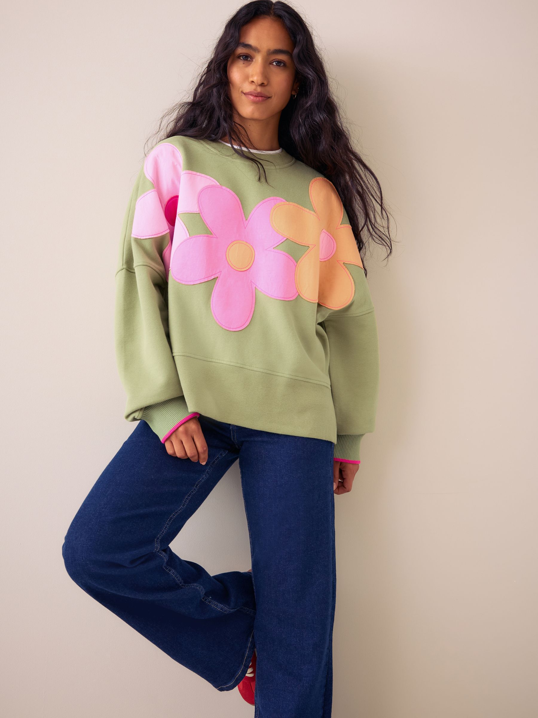 Buy Little Bird Green Rainbow Floral Applique Boxy Sweat Top from