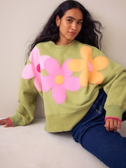 Little Bird by Jools Oliver Green Rainbow Floral Applique Boxy Sweat Top - Image 3 of 6