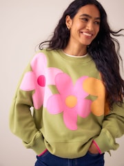 Little Bird by Jools Oliver Green Rainbow Floral Applique Boxy Sweat Top - Image 4 of 6