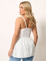 Yours Curve White Embroidered Button Cami - Image 2 of 4