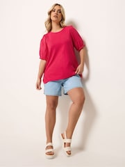 Yours Curve Red Broderie Anglaise T-Shirt - Image 2 of 5