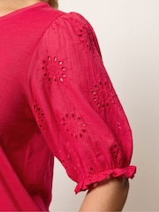 Yours Curve Red Broderie Anglaise T-Shirt - Image 4 of 5