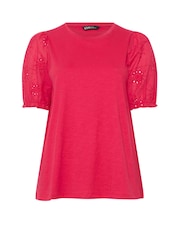 Yours Curve Red Broderie Anglaise T-Shirt - Image 5 of 5