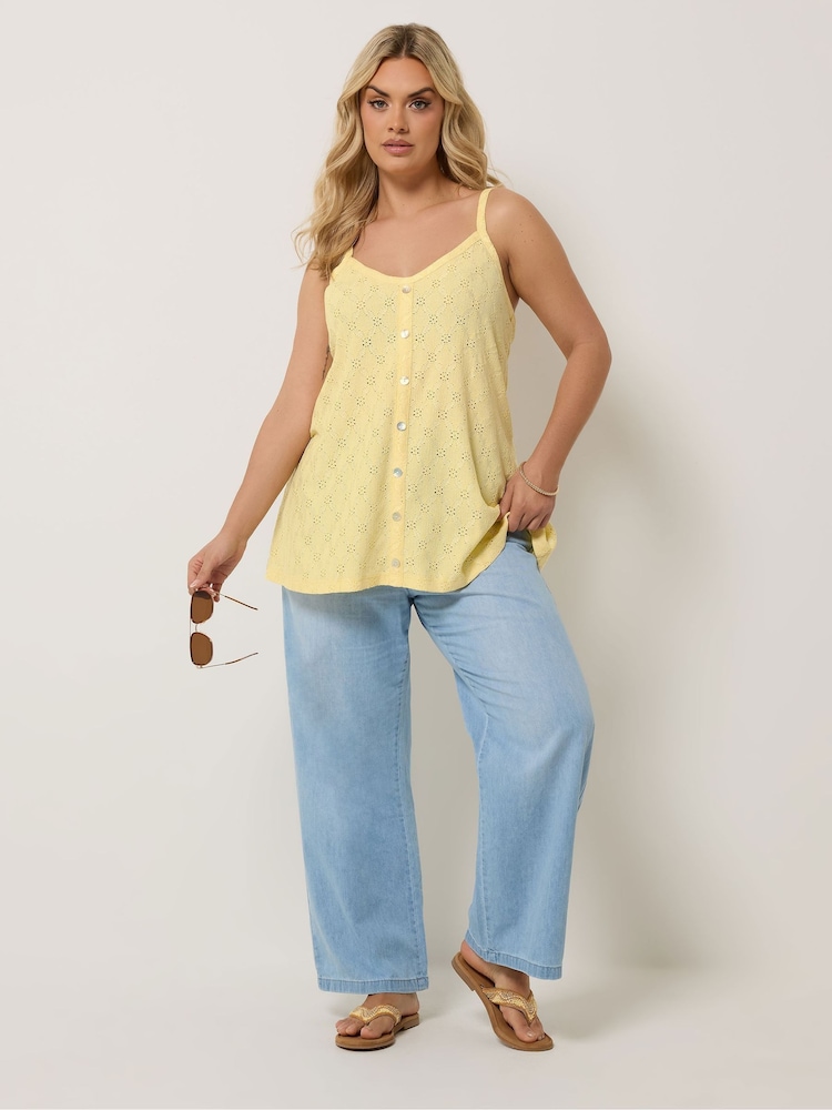 Yours Curve Yellow Broderie Anglaise Vest Top - Image 2 of 5