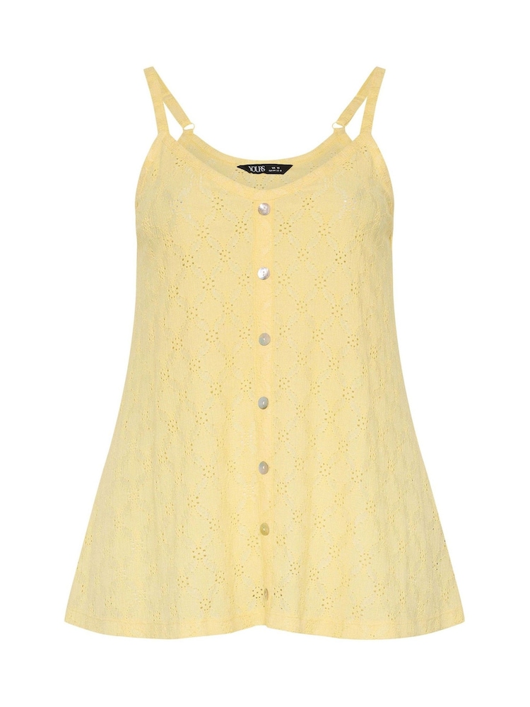 Yours Curve Yellow Broderie Anglaise Vest Top - Image 5 of 5
