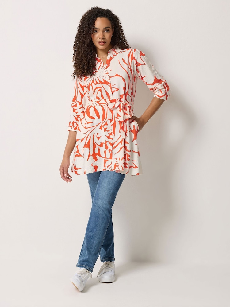 M&Co Orange Abstract Floral Belted Tunic Shirt - Image 2 of 5