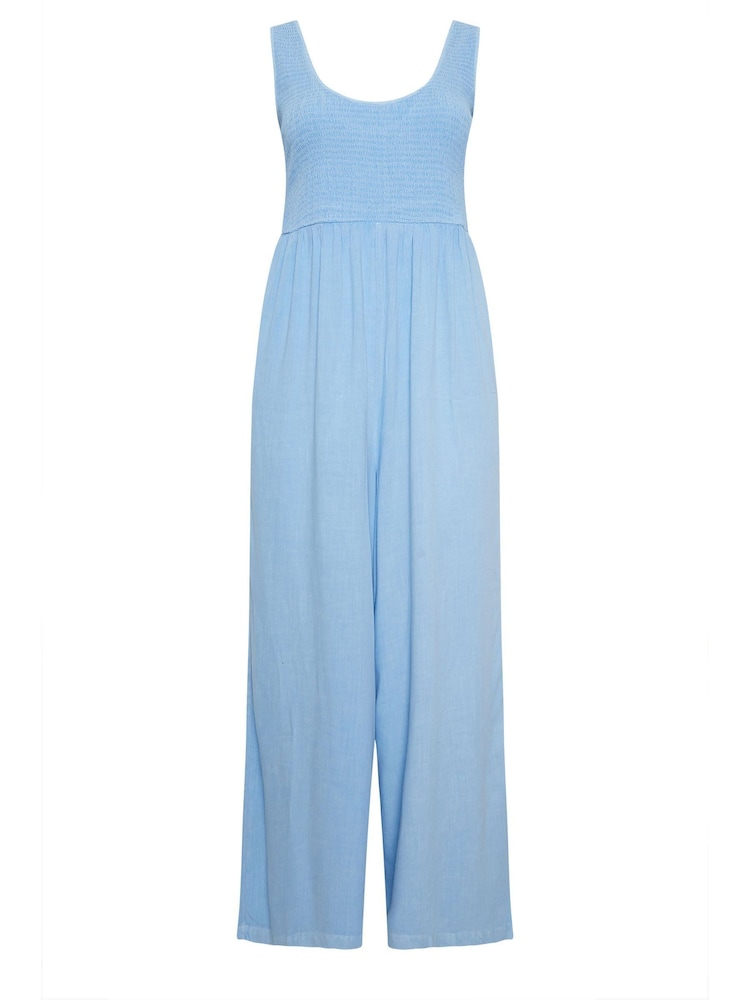 Yours Curve Blue Limited Shirred Chambray Jumpsuit - Image 5 of 5