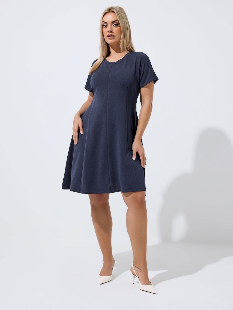 Yours Curve Blue Limited Skater Pleated Dress - Image 2 of 5