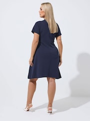 Yours Curve Blue Limited Skater Pleated Dress - Image 3 of 5