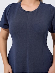 Yours Curve Blue Limited Skater Pleated Dress - Image 4 of 5