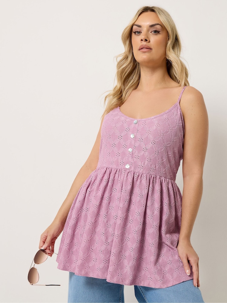 Yours Curve Pink Anglaise Peplum Top - Image 1 of 5
