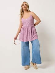 Yours Curve Pink Anglaise Peplum Top - Image 2 of 5