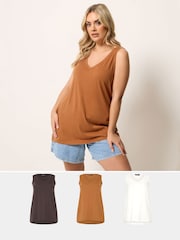 Yours Curve Brown Core V-Neck Vest Tops 3 Pack - Image 1 of 8