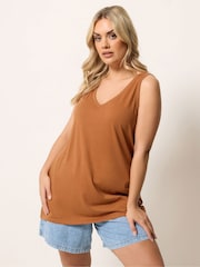 Yours Curve Brown Core V-Neck Vest Tops 3 Pack - Image 2 of 8