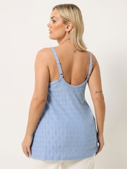 Yours Curve Blue Broderie Anglaise Vest Top - Image 3 of 5