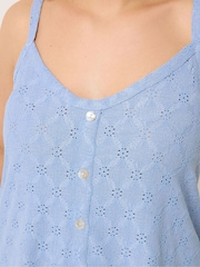 Yours Curve Blue Broderie Anglaise Vest Top - Image 4 of 5
