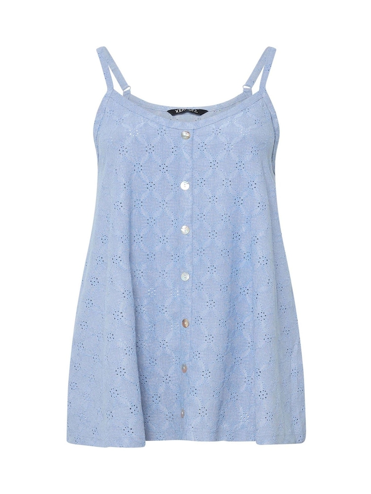 Yours Curve Blue Broderie Anglaise Vest Top - Image 5 of 5 Yours Curve Blue Broderie Anglaise Vest Top - Image 5 of 5