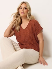 Yours Curve Brown Bubble Textured T-Shirt - Image 1 of 5