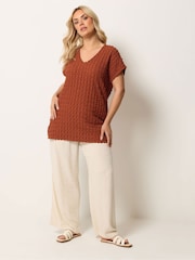 Yours Curve Brown Bubble Textured T-Shirt - Image 4 of 5