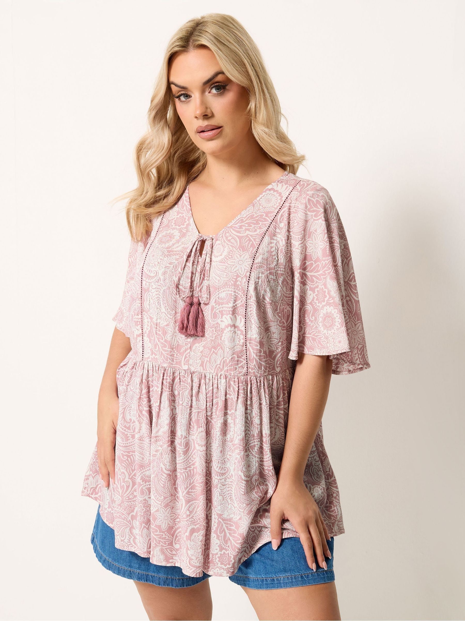 Yours Curve Women's Pink Angel Sleeve Boho Top