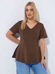 Yours Curve Brown Limited V-Neck Corset Shaping Top - Image 1 of 5