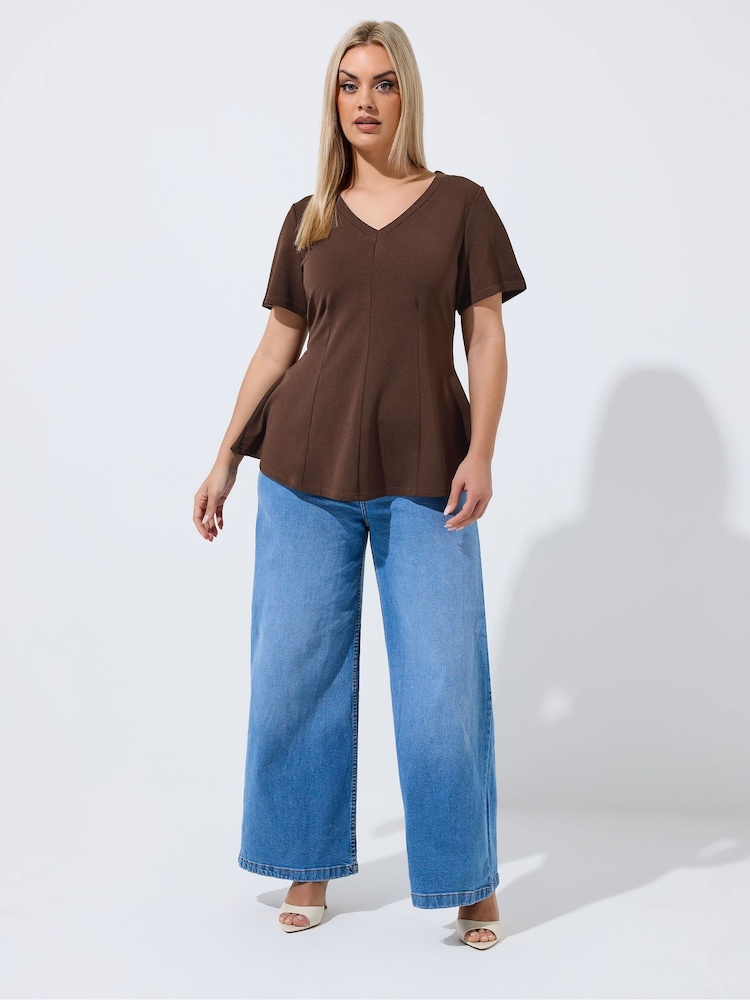 Yours Curve Brown Limited V-Neck Corset Shaping Top - Image 2 of 5 Yours Curve Brown Limited V-Neck Corset Shaping Top - Image 2 of 5