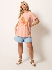 Yours Curve Orange Flower Graphic T-Shirt - Image 2 of 5