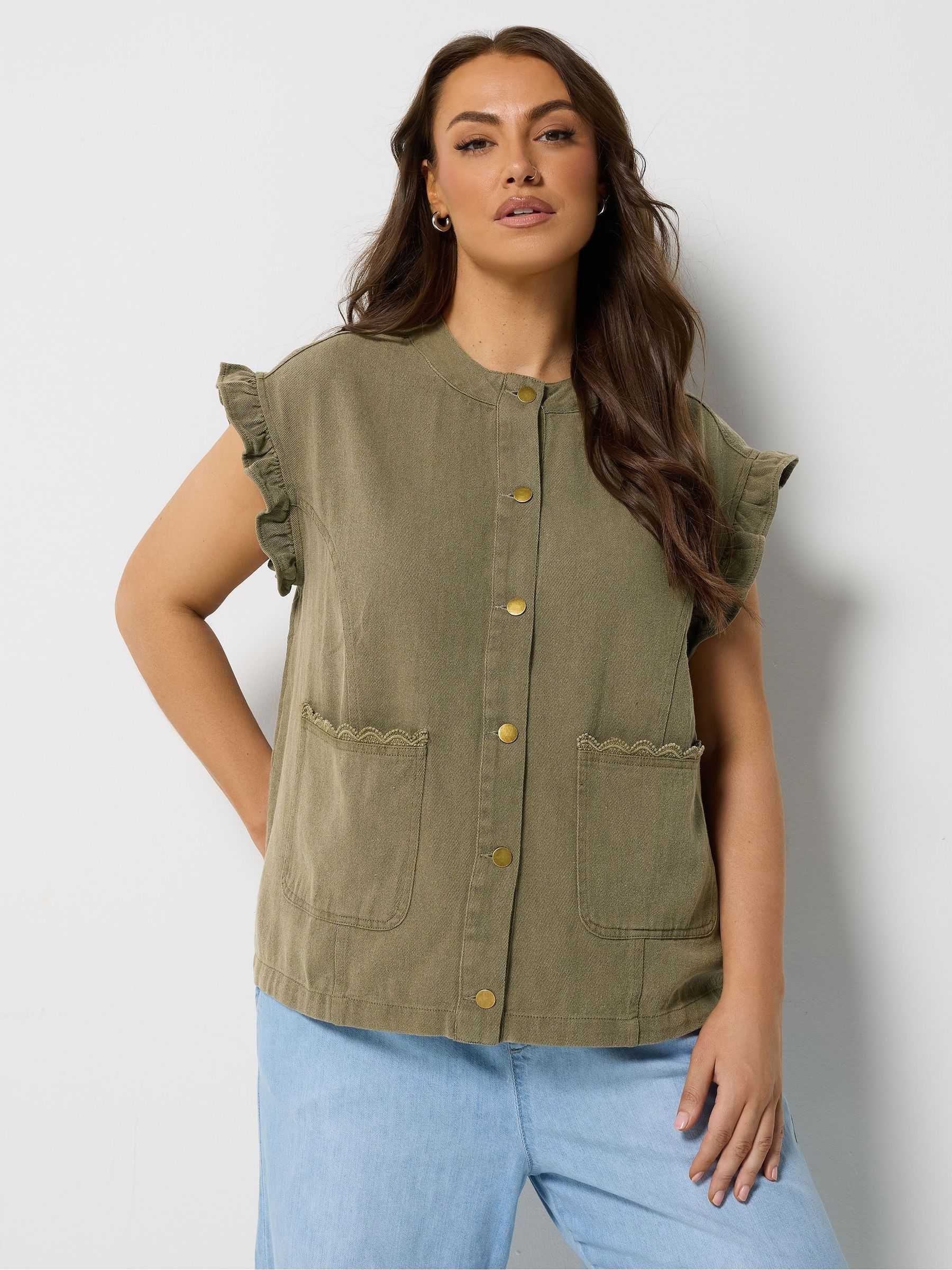 Yours Curve Women's Green Crochet Edge Waistcoat