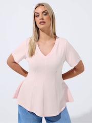 Yours Curve Pink Limited V-Neck Corset Shaping Top - Image 1 of 5