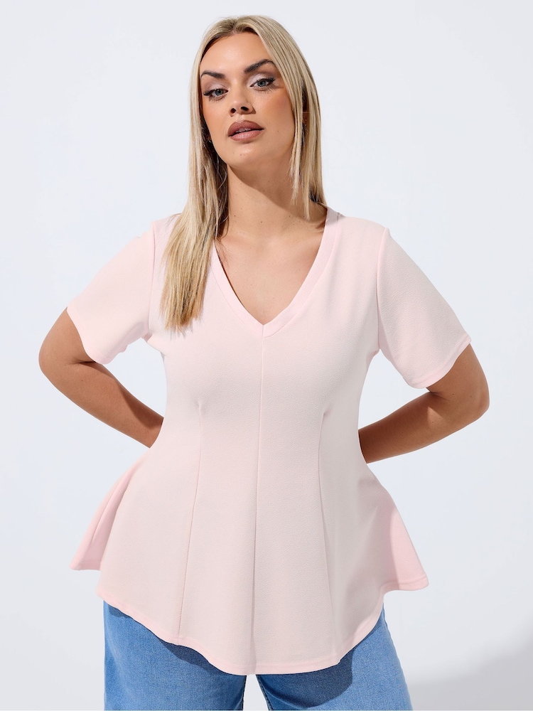 Yours Curve Pink Limited V-Neck Corset Shaping Top - Image 1 of 5