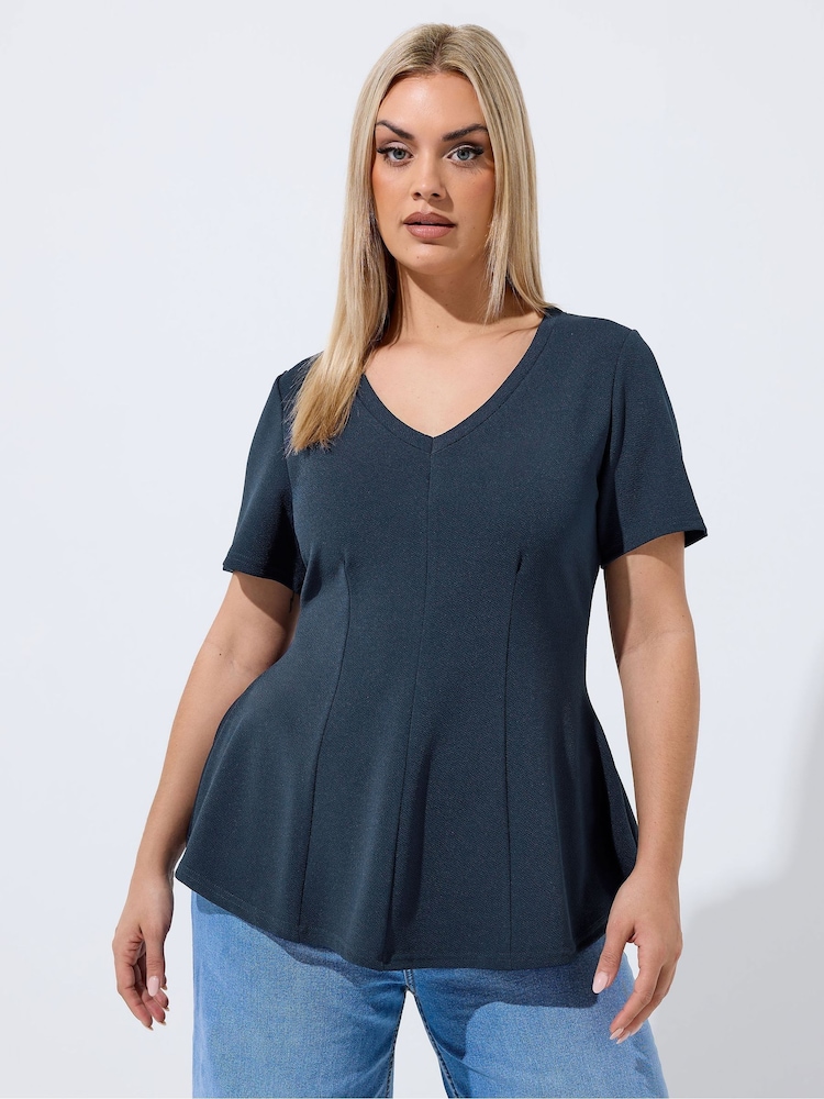 Yours Curve Blue Limited V-Neck Corset Shaping Top - Image 1 of 5 Yours Curve Blue Limited V-Neck Corset Shaping Top - Image 1 of 5