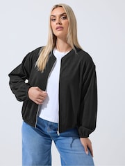Yours Curve Black Limited Zip Bomber Jacket - Image 1 of 2
