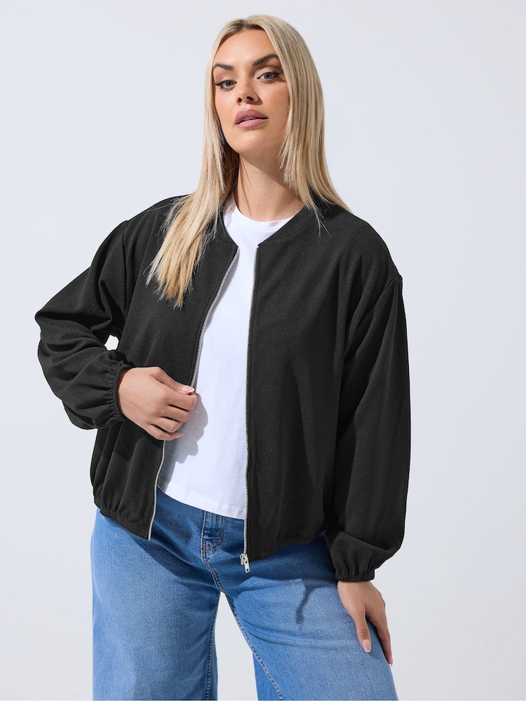 Yours Curve Black Limited Zip Bomber Jacket - Image 1 of 2