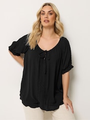 Yours Curve Black Crochet Short Sleeve Boho Top - Image 1 of 4