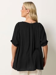 Yours Curve Black Crochet Short Sleeve Boho Top - Image 3 of 4