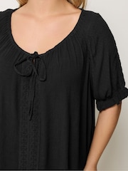 Yours Curve Black Crochet Short Sleeve Boho Top - Image 4 of 4